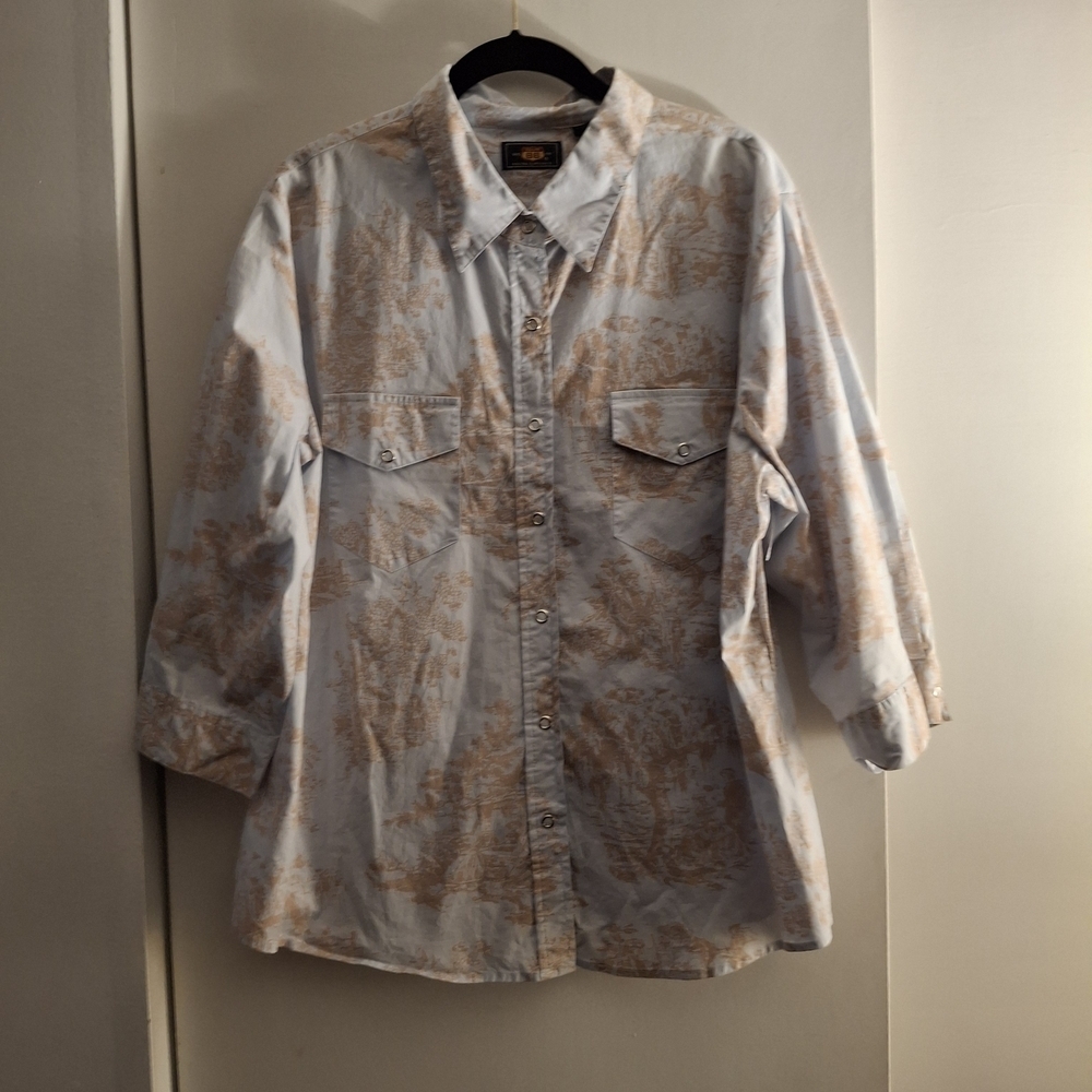 Route 66 Women's Baby Blue And Beige Patterned Shirt